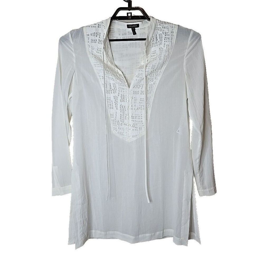 Escada Size 34 Women's Off White Tunic Embroidered Dress Small t74